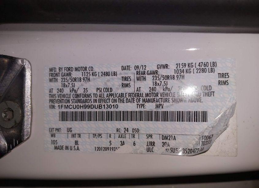 Photo 9 of 2013 Ford Escape SEL (VIN 1FMCU0H99DUB13010)