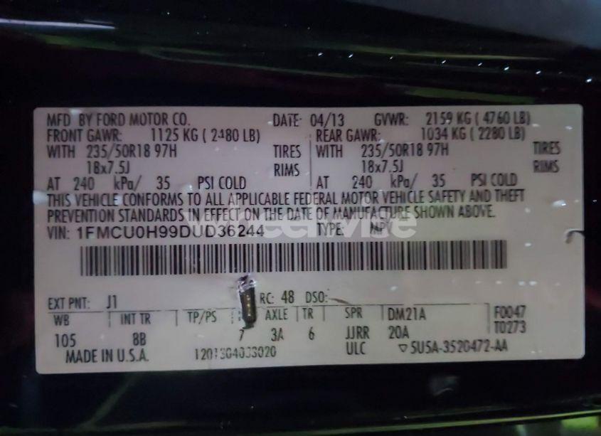 Photo 9 of 2013 Ford Escape SEL (VIN 1FMCU0H99DUD36244)