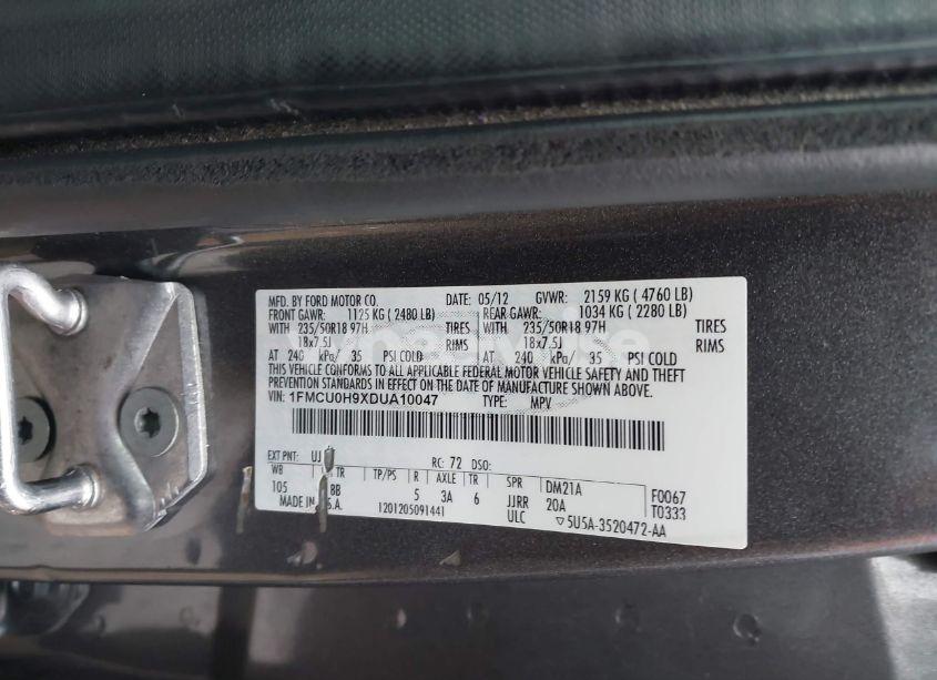 Photo 9 of 2013 Ford Escape SEL (VIN 1FMCU0H9XDUA10047)