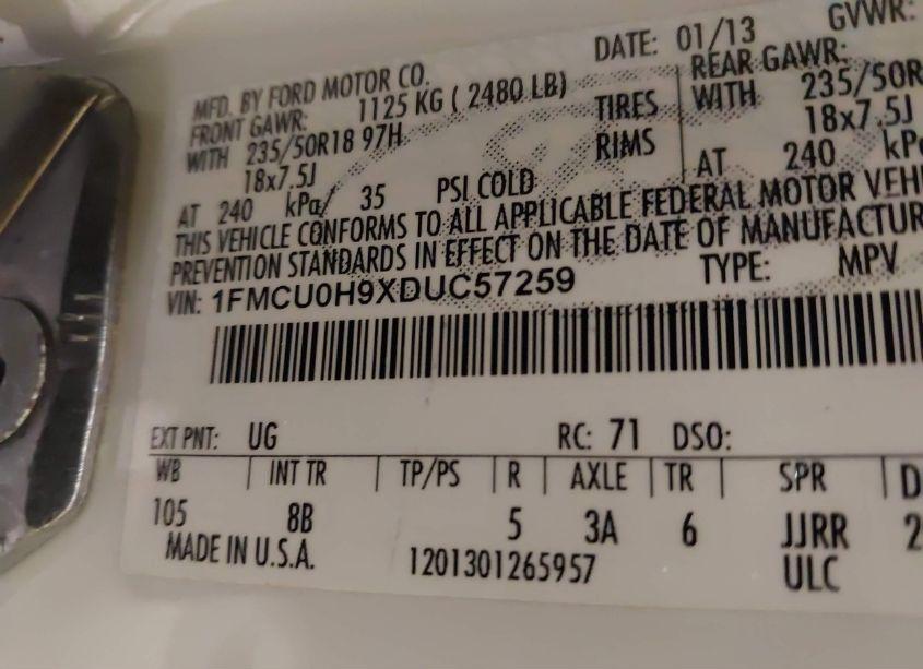 Photo 9 of 2013 Ford Escape SEL (VIN 1FMCU0H9XDUC57259)