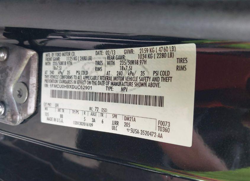 Photo 9 of 2013 Ford Escape SEL (VIN 1FMCU0H9XDUC62901)