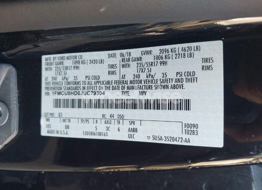 Photo 9 of 2018 Ford Escape SEL (VIN 1FMCU0HD0JUC79304)