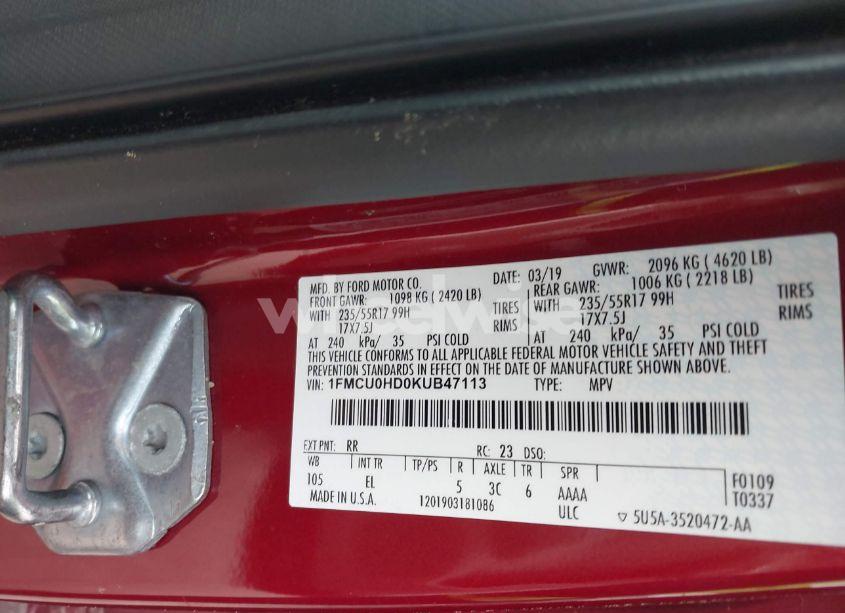 Photo 9 of 2019 Ford Escape SEL (VIN 1FMCU0HD0KUB47113)