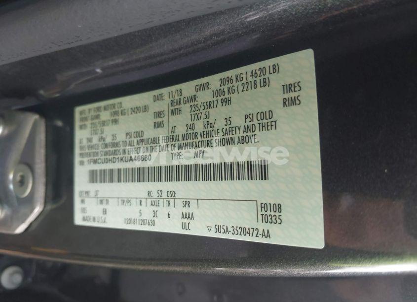 Photo 9 of 2019 Ford Escape SEL (VIN 1FMCU0HD1KUA46680)