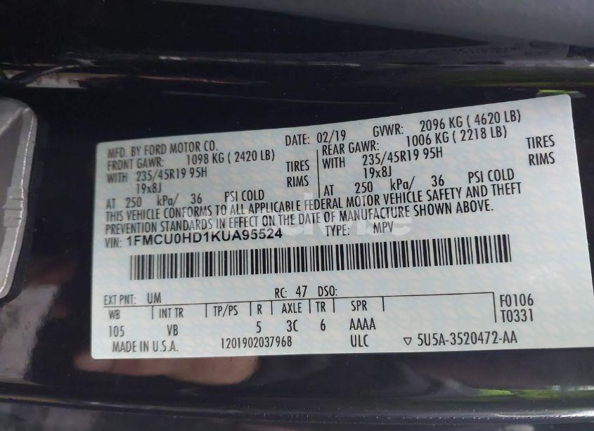 Photo 9 of 2019 Ford Escape SEL (VIN 1FMCU0HD1KUA95524)