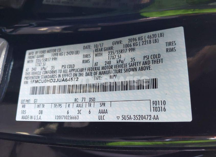 Photo 9 of 2018 Ford Escape SEL (VIN 1FMCU0HD2JUA64572)