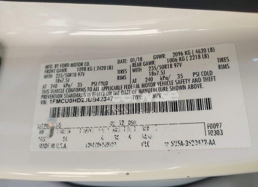 Photo 9 of 2018 Ford Escape SEL (VIN 1FMCU0HD2JUB42347)