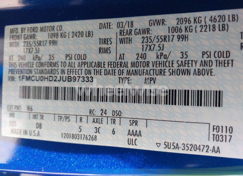 Photo 9 of 2018 Ford Escape SEL (VIN 1FMCU0HD2JUB97333)