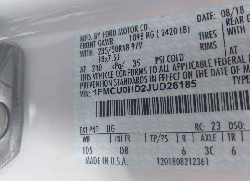 Photo 9 of 2018 Ford Escape SEL (VIN 1FMCU0HD2JUD26185)