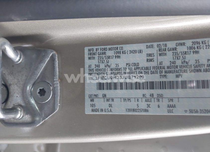 Photo 9 of 2018 Ford Escape SEL (VIN 1FMCU0HD3JUB71209)