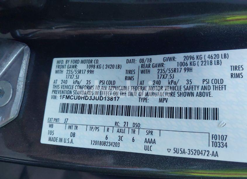 Photo 9 of 2018 Ford Escape SEL (VIN 1FMCU0HD3JUD13817)