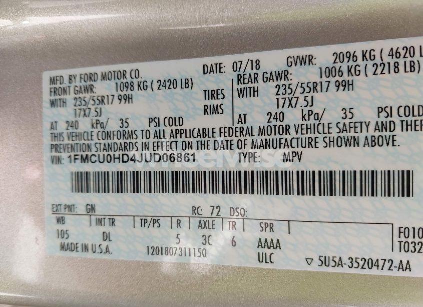 Photo 9 of 2018 Ford Escape SEL (VIN 1FMCU0HD4JUD06861)