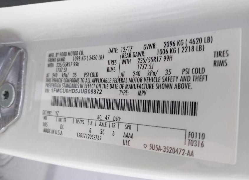 Photo 9 of 2018 Ford Escape SEL (VIN 1FMCU0HD5JUB08872)