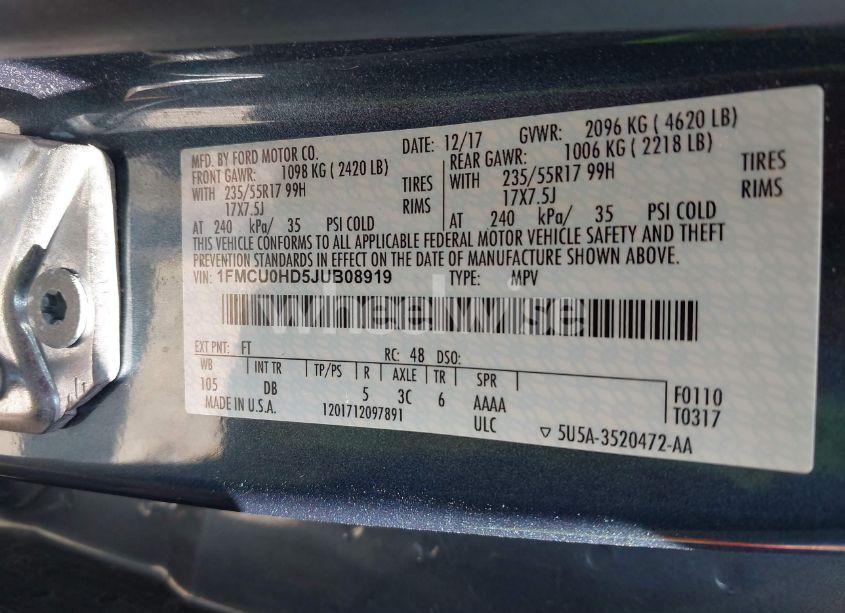 Photo 9 of 2018 Ford Escape SEL (VIN 1FMCU0HD5JUB08919)