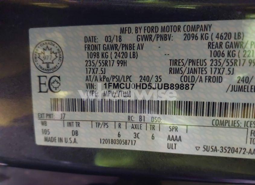 Photo 9 of 2018 Ford Escape SEL (VIN 1FMCU0HD5JUB89887)