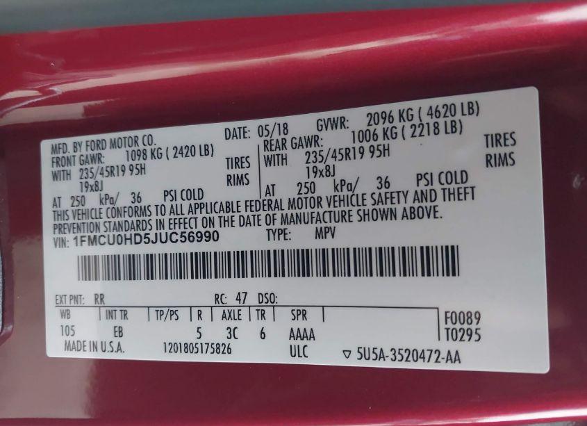 Photo 9 of 2018 Ford Escape SEL (VIN 1FMCU0HD5JUC56990)