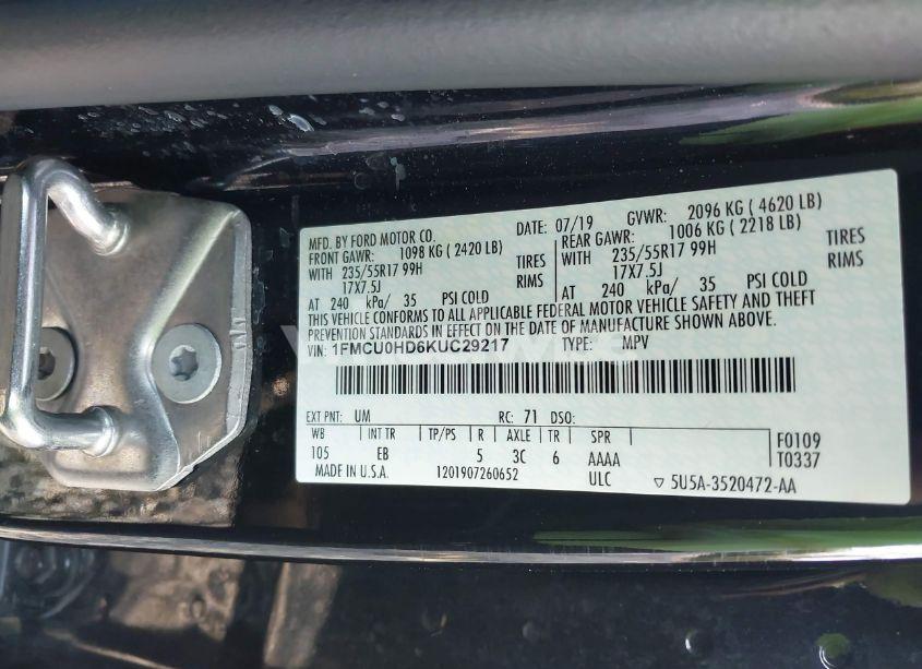 Photo 9 of 2019 Ford Escape SEL (VIN 1FMCU0HD6KUC29217)