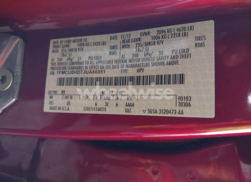 Photo 9 of 2018 Ford Escape SEL (VIN 1FMCU0HD7JUA86051)