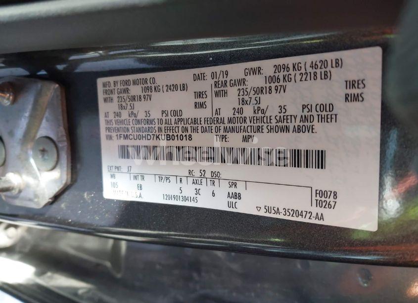 Photo 9 of 2019 Ford Escape SEL (VIN 1FMCU0HD7KUB01018)