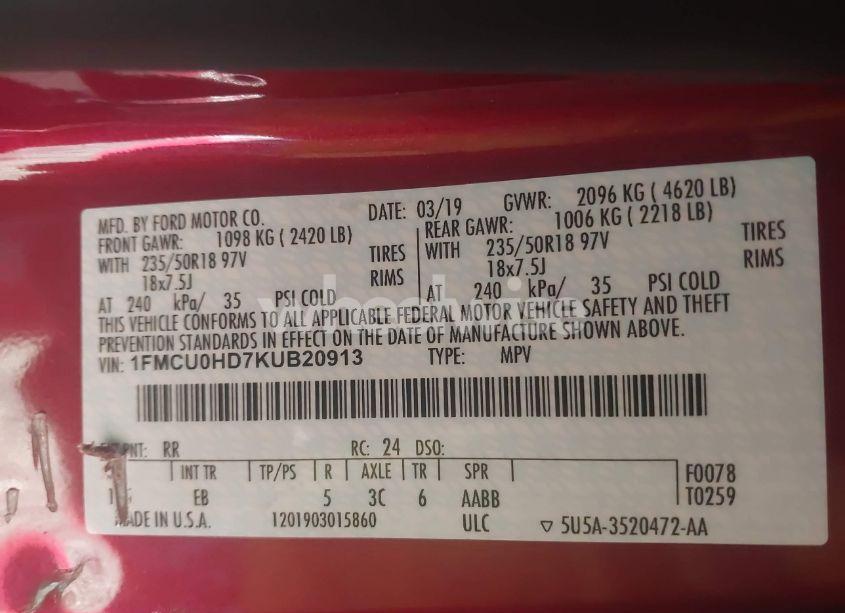 Photo 9 of 2019 Ford Escape SEL (VIN 1FMCU0HD7KUB20913)