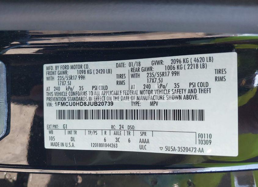 Photo 9 of 2018 Ford Escape SEL (VIN 1FMCU0HD8JUB20739)