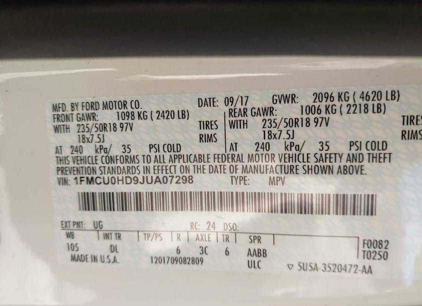 Photo 9 of 2018 Ford Escape SEL (VIN 1FMCU0HD9JUA07298)