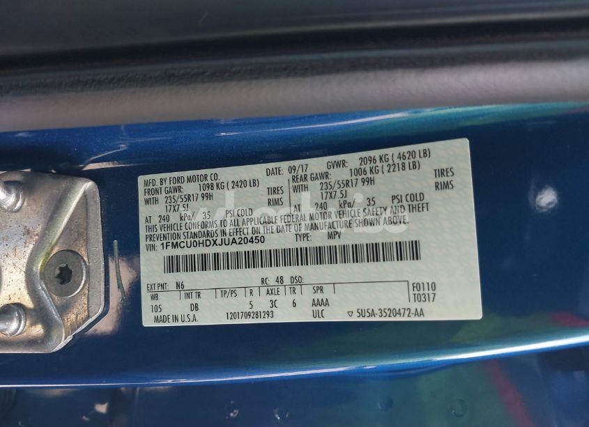 Photo 9 of 2018 Ford Escape SEL (VIN 1FMCU0HDXJUA20450)