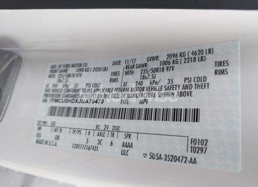 Photo 9 of 2018 Ford Escape SEL (VIN 1FMCU0HDXJUA79479)