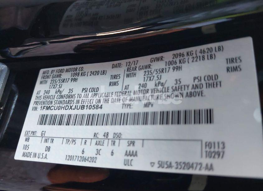 Photo 9 of 2018 Ford Escape SEL (VIN 1FMCU0HDXJUB10584)