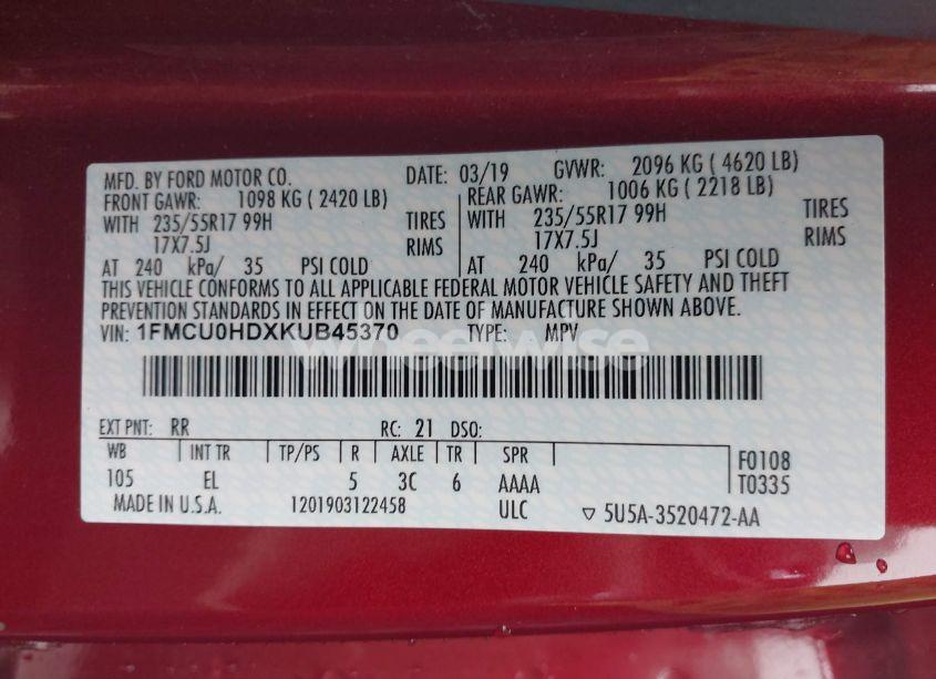 Photo 9 of 2019 Ford Escape SEL (VIN 1FMCU0HDXKUB45370)