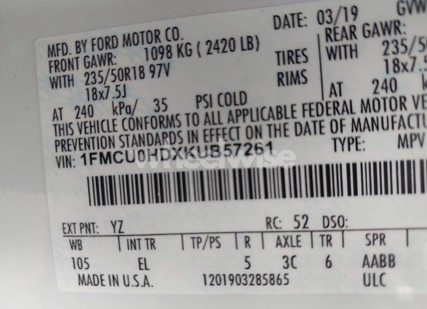 Photo 9 of 2019 Ford Escape SEL (VIN 1FMCU0HDXKUB57261)