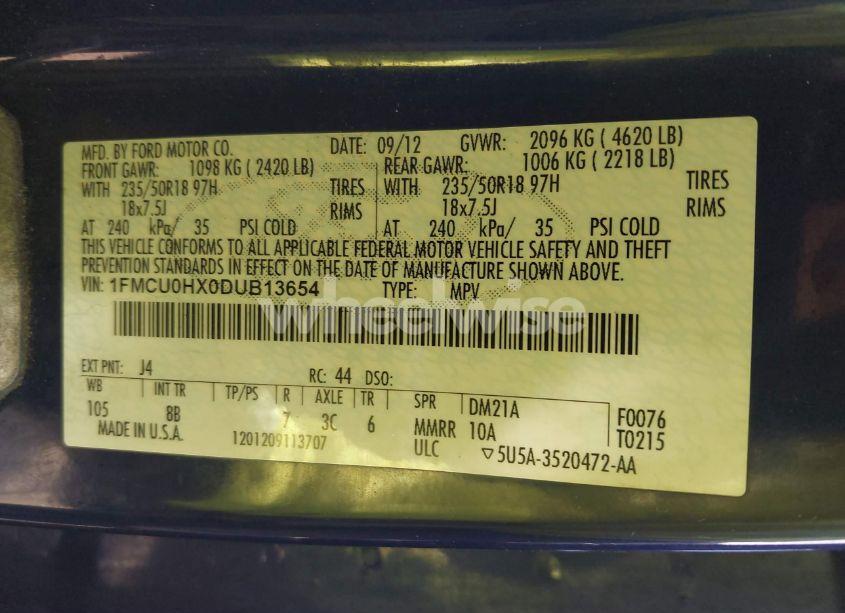 Photo 9 of 2013 Ford Escape SEL (VIN 1FMCU0HX0DUB13654)