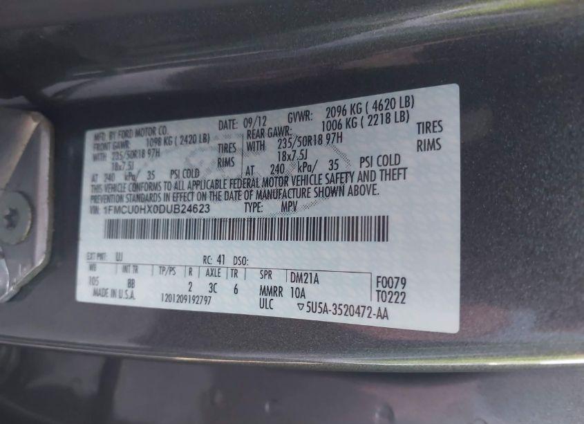 Photo 9 of 2013 Ford Escape SEL (VIN 1FMCU0HX0DUB24623)