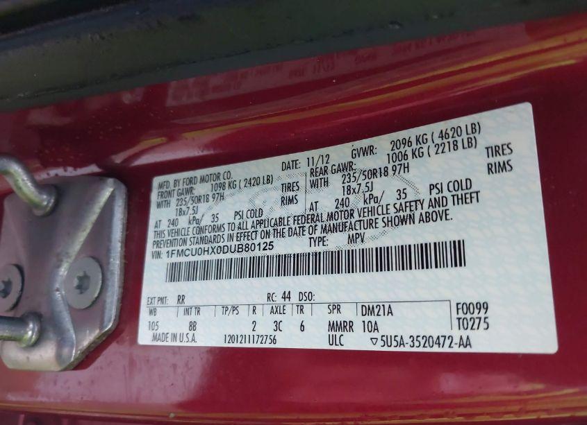 Photo 9 of 2013 Ford Escape SEL (VIN 1FMCU0HX0DUB80125)