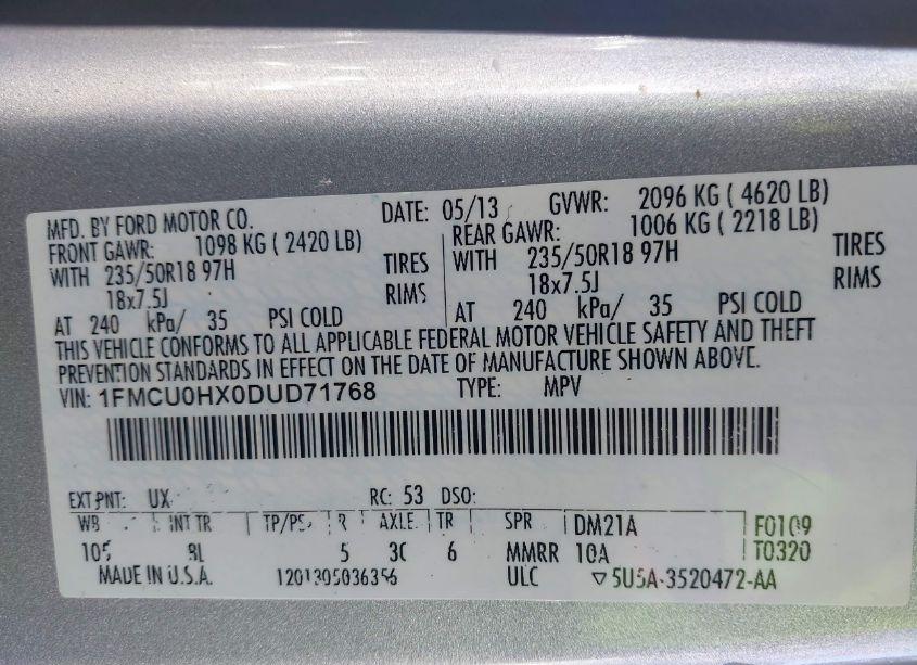 Photo 9 of 2013 Ford Escape SEL (VIN 1FMCU0HX0DUD71768)