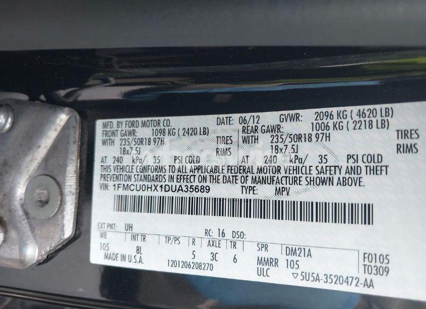 Photo 9 of 2013 Ford Escape SEL (VIN 1FMCU0HX1DUA35689)