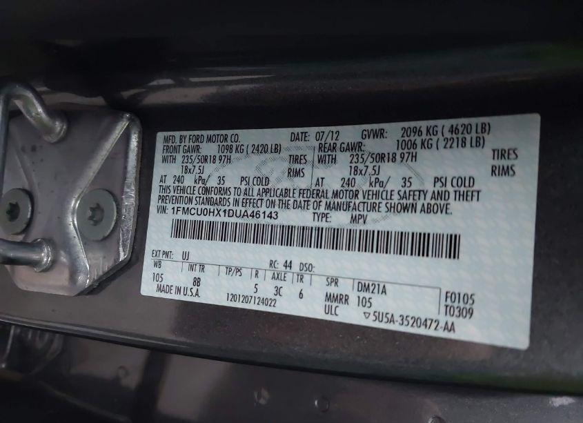 Photo 9 of 2013 Ford Escape SEL (VIN 1FMCU0HX1DUA46143)