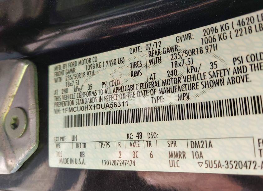 Photo 9 of 2013 Ford Escape SEL (VIN 1FMCU0HX1DUA58311)