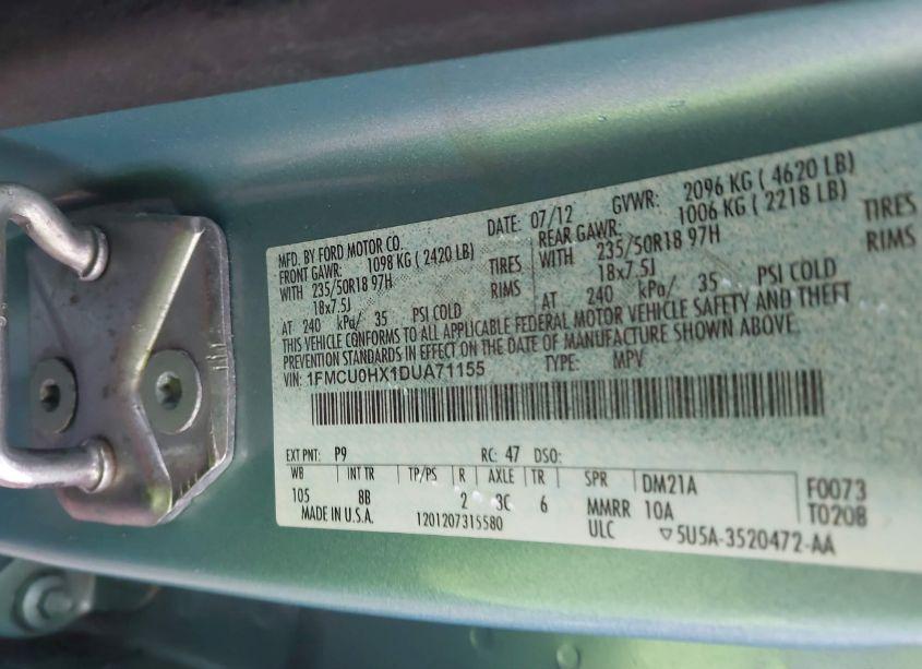 Photo 9 of 2013 Ford Escape SEL (VIN 1FMCU0HX1DUA71155)