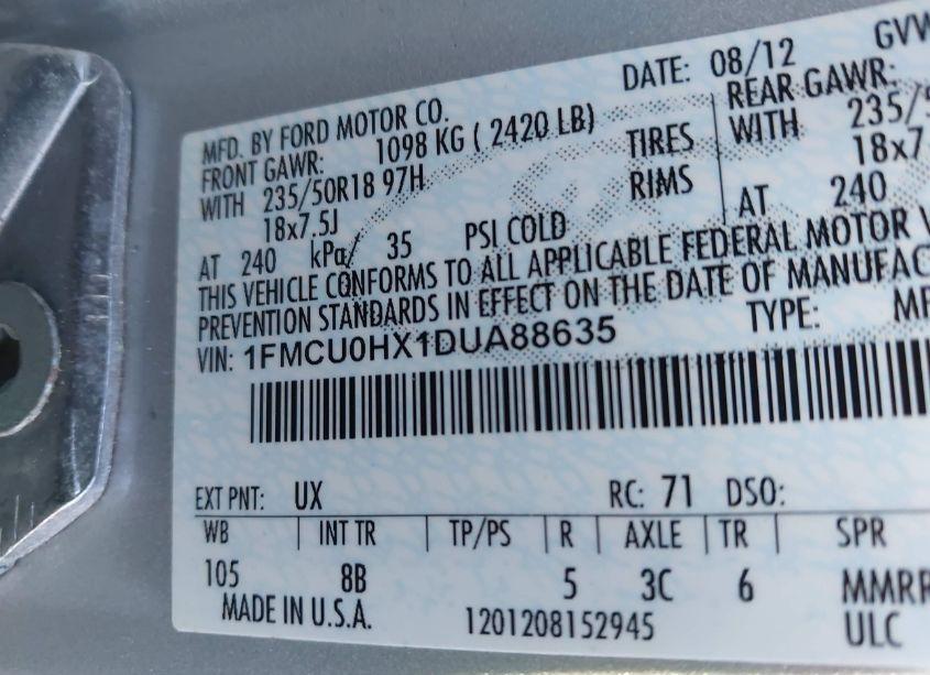 Photo 9 of 2013 Ford Escape SEL (VIN 1FMCU0HX1DUA88635)