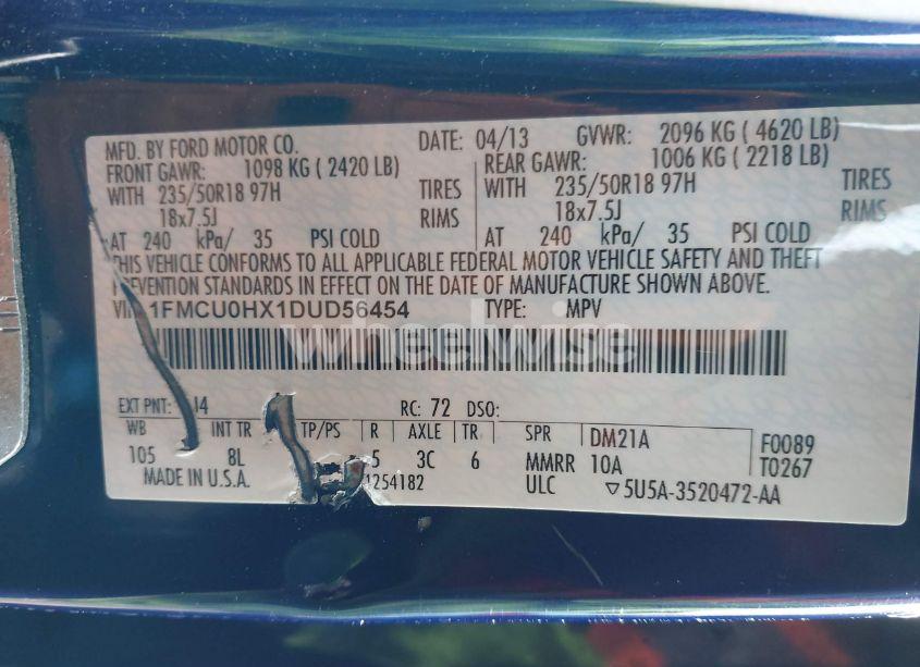 Photo 9 of 2013 Ford Escape SEL (VIN 1FMCU0HX1DUD56454)