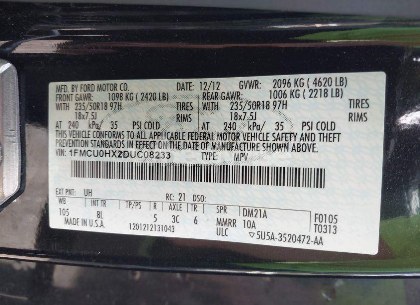 Photo 9 of 2013 Ford Escape SEL (VIN 1FMCU0HX2DUC08233)