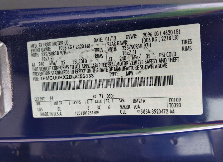 Photo 9 of 2013 Ford Escape SEL (VIN 1FMCU0HX2DUC56833)