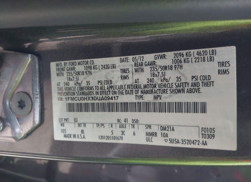 Photo 9 of 2013 Ford Escape SEL (VIN 1FMCU0HX3DUA09417)