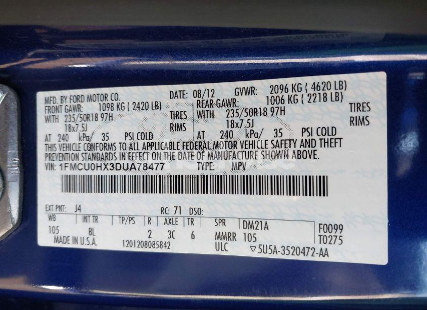 Photo 9 of 2013 Ford Escape SEL (VIN 1FMCU0HX3DUA78477)