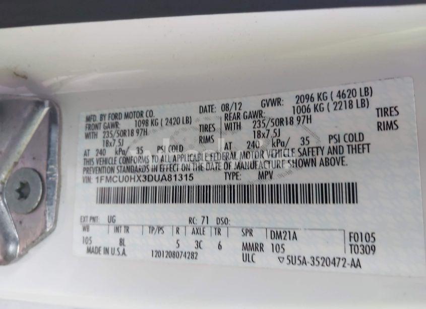 Photo 9 of 2013 Ford Escape SEL (VIN 1FMCU0HX3DUA81315)