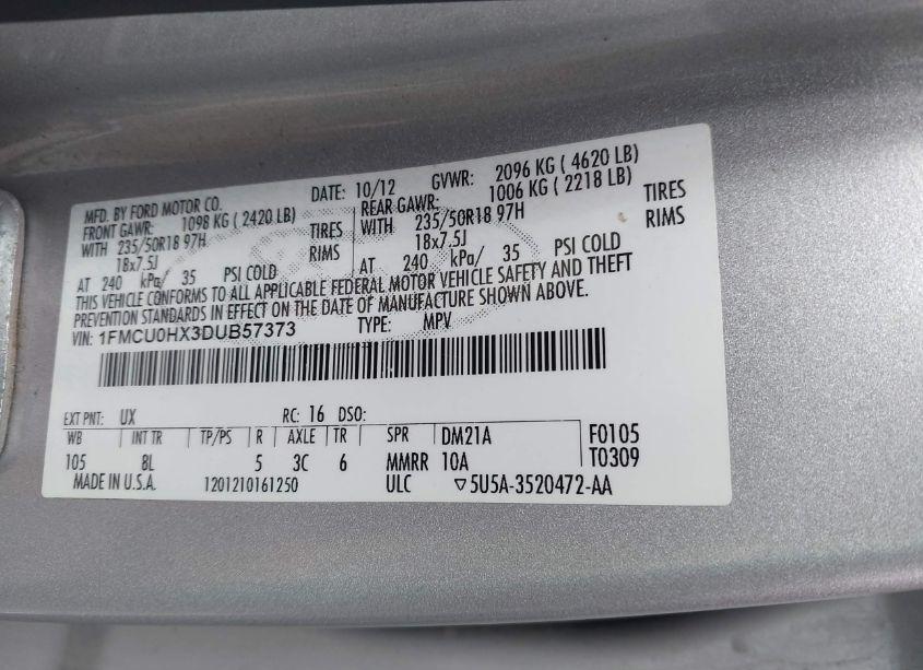 Photo 9 of 2013 Ford Escape SEL (VIN 1FMCU0HX3DUB57373)