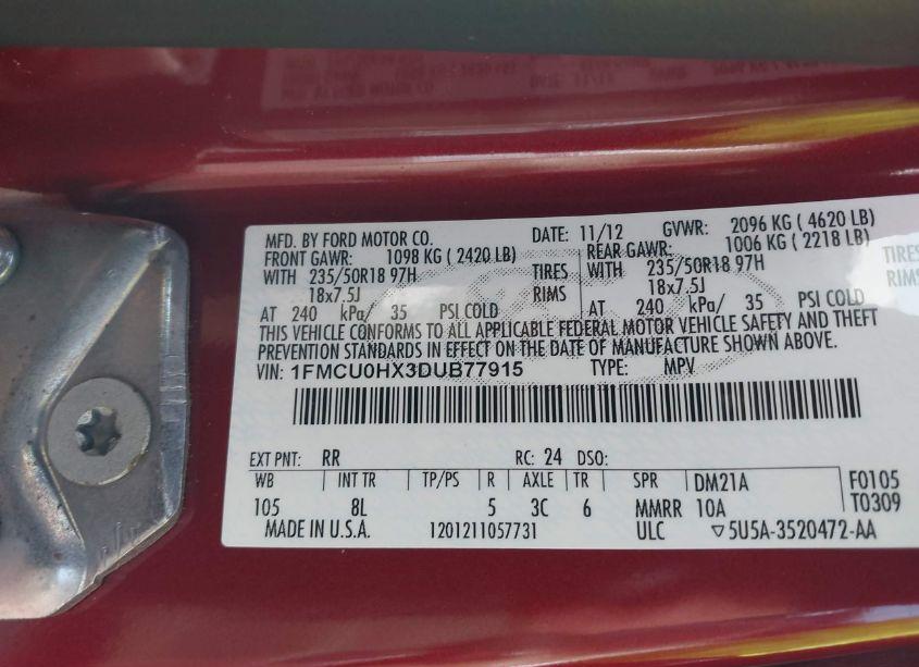 Photo 9 of 2013 Ford Escape SEL (VIN 1FMCU0HX3DUB77915)