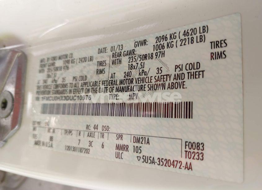 Photo 9 of 2013 Ford Escape SEL (VIN 1FMCU0HX3DUC10976)