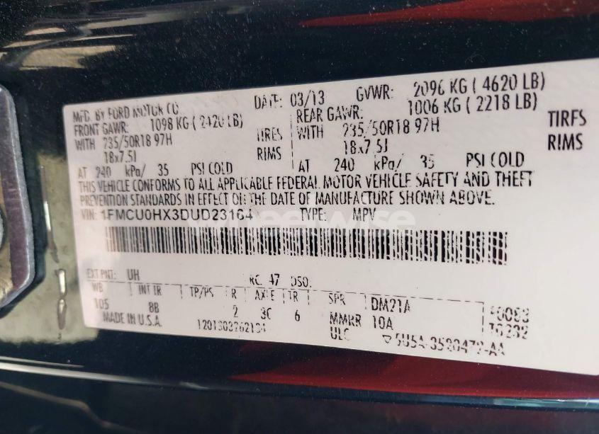 Photo 9 of 2013 Ford Escape SEL (VIN 1FMCU0HX3DUD23164)